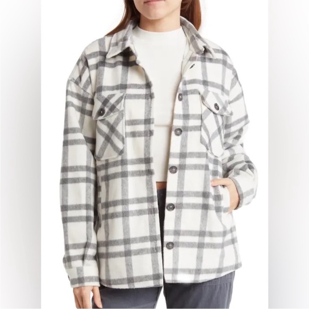 Thread & Supply Gray and White Plaid Lined Shirt Jacket